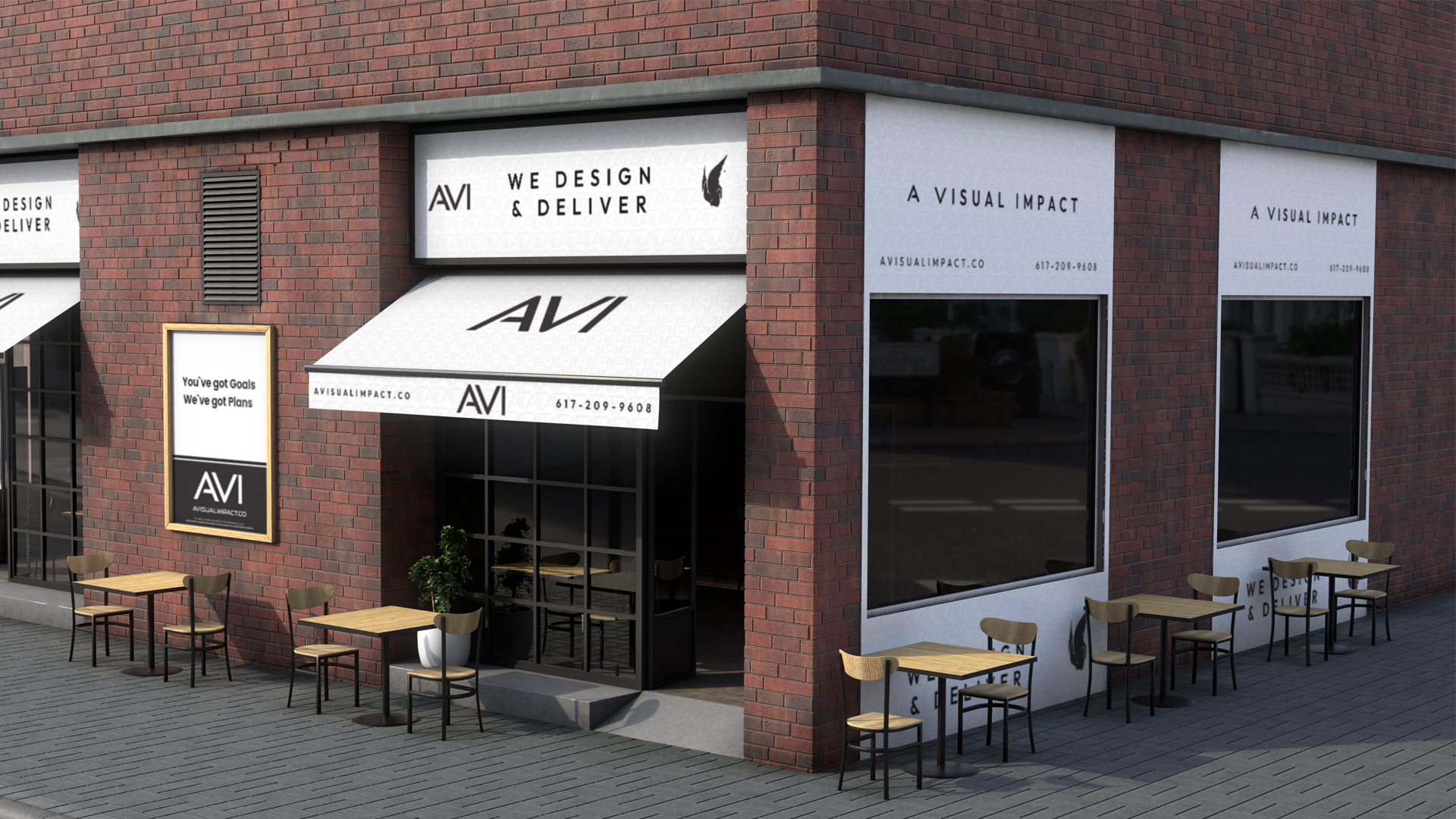 Existing AVI storefront project with coordinated awnings and visual signage